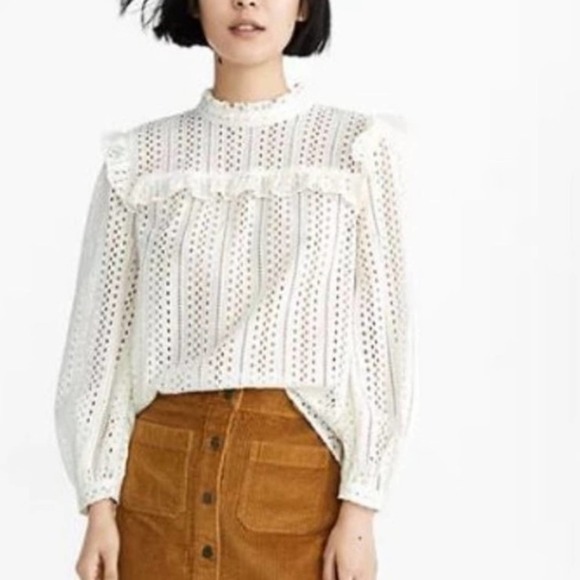 Madewell Tops - Madewell Eyelet Mockneck Ruffle Top Women's Small Cream